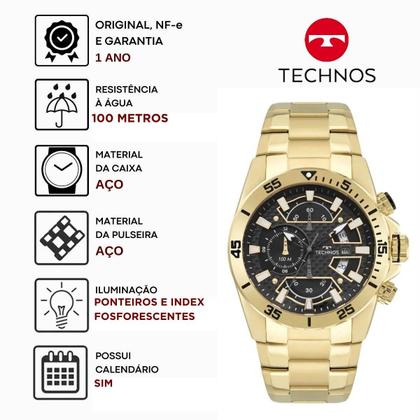 Imagem de Relógio de Pulso Masculino Technos Performance TS Carbon Cronógrafo Analógico Aço Inóx Prova Dágua Casual Dourado OS10FJ/1P