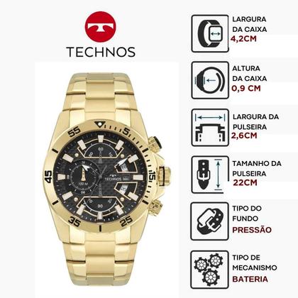 Imagem de Relógio de Pulso Masculino Technos Performance TS Carbon Cronógrafo Analógico Aço Inóx Prova Dágua Casual Dourado OS10FJ/1P