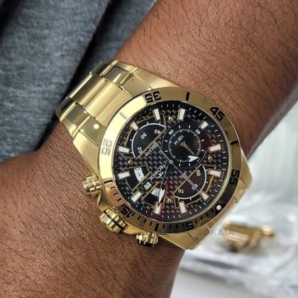 Imagem de Relógio de Pulso Masculino Technos Performance TS Carbon Cronógrafo Analógico Aço Inóx Prova Dágua Casual Dourado OS10FJ/1P
