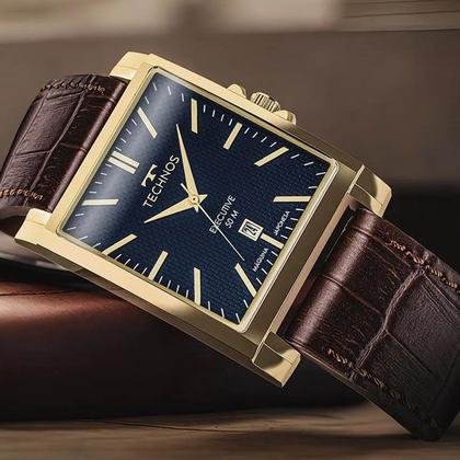 Imagem de Relógio de Pulso Original Technos Analógico em Aço e Couro Masculino 2115TVM