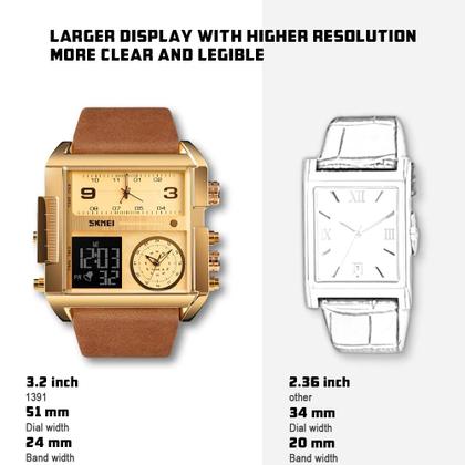 Imagem de Relógio de pulso SKMEI LED quadrado de face grande analógico para homens