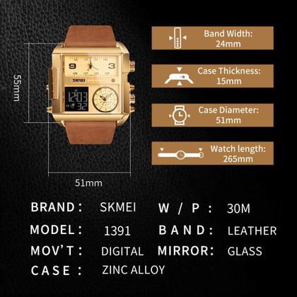 Imagem de Relógio de pulso SKMEI LED quadrado de face grande analógico para homens