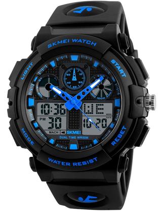 Imagem de Relógio de pulso SKMEI masculino, preto, azul, LED, impermeável, esporte