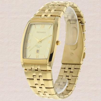 Imagem de Relógio de Pulso Technos Classic Executive Masculino Analógico Quadrado Aço Inóx Dourado 1N12MP/4X