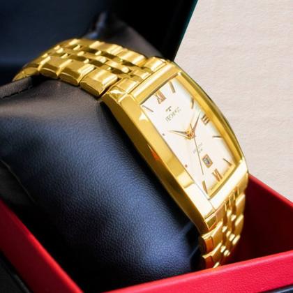 Imagem de Relógio de Pulso Technos Classic Executive Masculino Analógico Quadrado Aço Inóx Dourado 1N12MP/4X