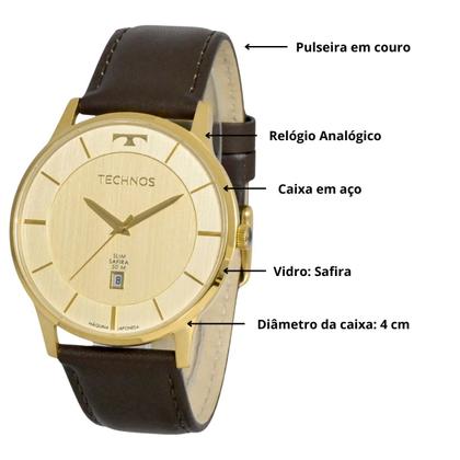 Imagem de Relógio de Pulso Technos Masculino Slim Dourado Original