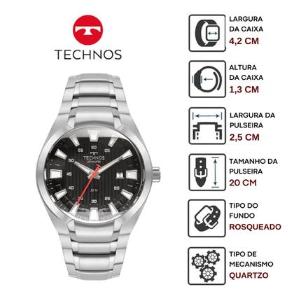 Imagem de Relógio de Pulso Technos Skymaster Masculino Casual Analógico Prova Dágua Aço Inóx Prata 2117LCL/1P