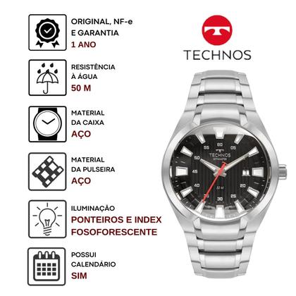 Imagem de Relógio de Pulso Technos Skymaster Masculino Casual Analógico Prova Dágua Aço Inóx Prata 2117LCL/1P