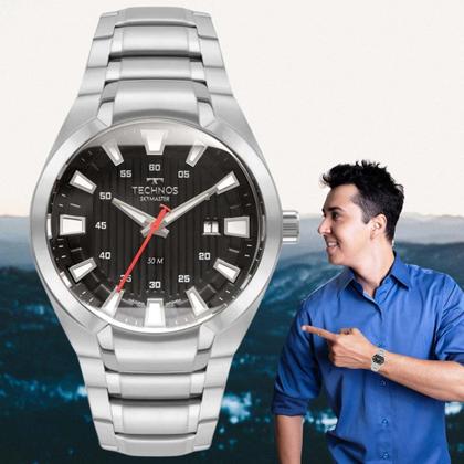 Imagem de Relógio de Pulso Technos Skymaster Masculino Casual Analógico Prova Dágua Aço Inóx Prata 2117LCL/1P