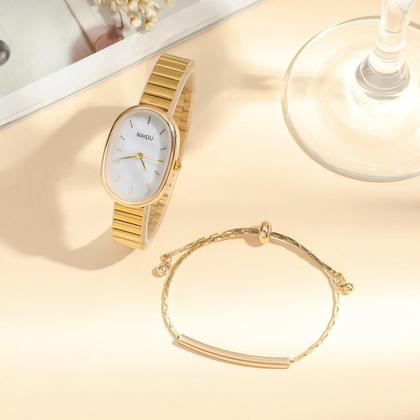 Imagem de Relógio De Quartzo Estilo Bamboo Com Pulseira De Aço, Luxo Leve, Conjunto Compacto Com Escala De