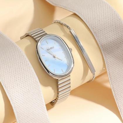 Imagem de Relógio De Quartzo Estilo Bamboo Com Pulseira De Aço, Luxo Leve, Conjunto Compacto Com Escala De