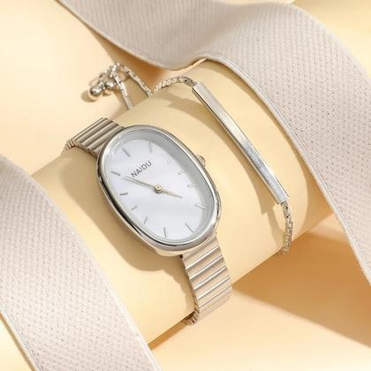 Imagem de Relógio De Quartzo Estilo Bamboo Com Pulseira De Aço, Luxo Leve, Conjunto Compacto Com Escala De