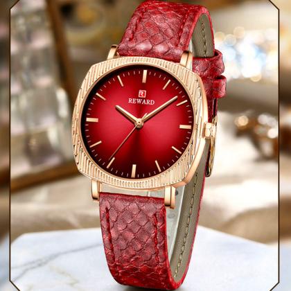 Relógio de Quartzo Feminino com Estampa Animal Print Pulseira de Couro Genuíno - REWARD Imagem de Relógio de Quartzo Feminino com Estampa Animal Print Pulseira de Couro Genuíno