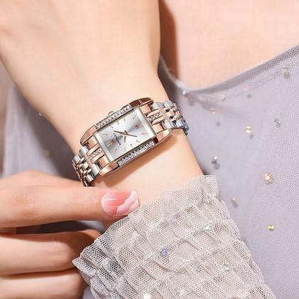 Imagem de Relógio de Quartzo Feminino Design Quadrado Bracelete de aço inoxidável Impermeavel 3atm