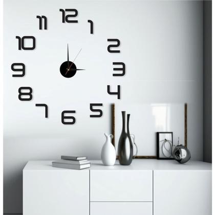 Imagem de Relógio Decorativo Parede Adesivo Cor Preto Grande 3D Decoração Escritório Comercio Escola Quarto