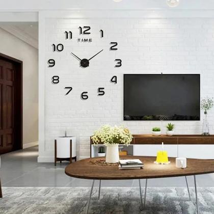 Imagem de Relógio Decorativo Parede Adesivo Cor Preto Grande 3D Decoração Escritório Comercio Escola Quarto
