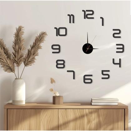 Imagem de Relógio Decorativo Parede Adesivo Cor Preto Grande 3D Decoração Escritório Comercio Escola Quarto