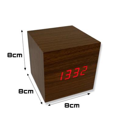 Imagem de Relógio Despertador De Mesa Digital Em LED Elegante Estilo Madeira Formato Cubo