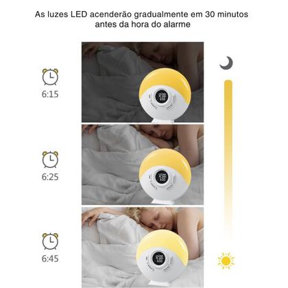 Imagem de Relógio Despertador Digital Multifuncional Rádio FM LED com Luz de Atmosfera Colorida Brilho Design Compacto Ajustável