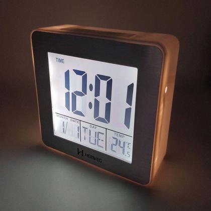 Imagem de Relógio Despertador HERWEG digital branco quadrado 2985-021