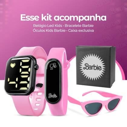 Imagem de Relogio Digital Barbie Prova Dagua Rosa + Oculos Sol + Caixa led ajustavel esportivo silicone original presente data