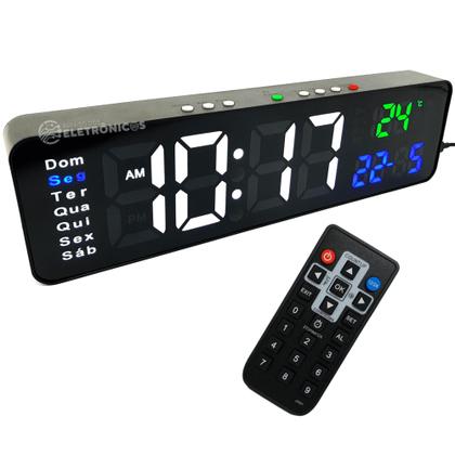 Imagem de Relógio Digital De Led Para Mesa Ou Parede Multifuncional Temporizador Calendário Cabo USB 5V LE2165