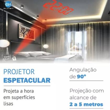 Imagem de Relógio Digital De Mesa Led Com Projetor No Teto E Alarme Temperatura Data Hora