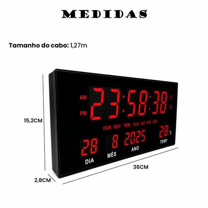 Imagem de Relógio Digital de Parede LED com Data Temperatura Semana e Alarme