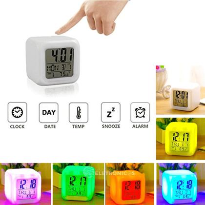 Imagem de Relógio Digital Despertador Alarme 7 Leds Marca Hora Data Semana E Temperatura DT2090 ZB1008