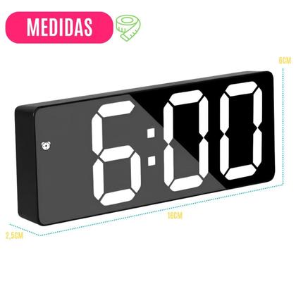 Imagem de Relógio Digital Despertador c/ LED Voz Data Temperatura Soneca USB Pilha Brilho Ajustável de Mesa