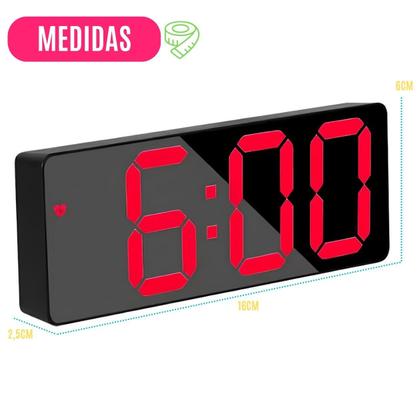 Imagem de Relógio Digital Despertador c/ LED Voz Data Temperatura Soneca USB Pilha Brilho Ajustável de Mesa