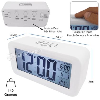 Relógio Digital Despertador Data Temperadora Luz Led ZB4001