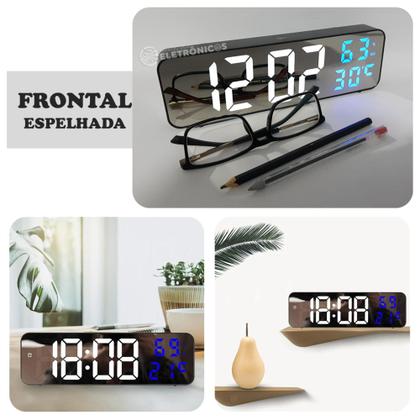 Imagem de Relógio Digital Espelhado Led Função Despertador Eletrônico, Data Super Brilhante ZB4003