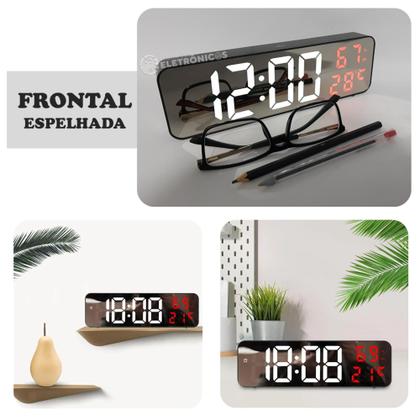 Imagem de Relógio Digital Espelhado Led Função Despertador Eletrônico, Data Super Brilhante ZB4003