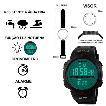 Imagem de Relogio Digital Esportivo de Pulso Atlantis Running Resistente Para Academia Exercicio Luz Led