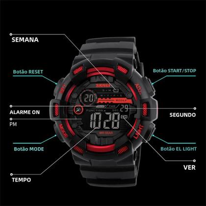 Imagem de Relógio Digital Esportivo Masculino À Prova D'Água 5Bar Com Display LED SKMEI Multifuncional
