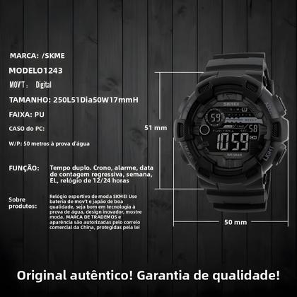 Imagem de Relógio Digital Esportivo Masculino À Prova D'Água 5Bar Com Display LED SKMEI Multifuncional