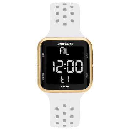 Imagem de Relógio Digital Feminino de Pulso com Pulseira de Silicone à Prova D Água Quadrado Luxo Elegante Fashion Branco e Dourado Mormaii