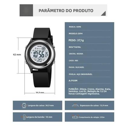 Imagem de Relógio Digital Feminino SKMEI 2094 À Prova D'Água E Choque De 50M Com Display Retroiluminado E
