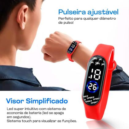 Imagem de relogio digital homem aranha infantil + caixa + oculos sol silicone ajustavel data preto original criança presente luz