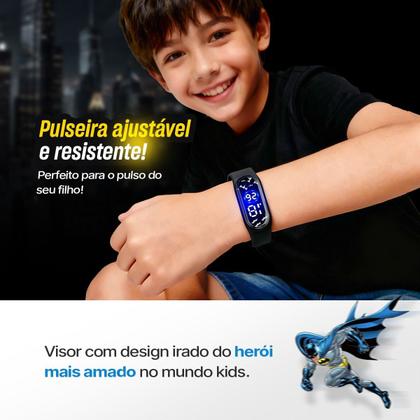 Imagem de Relogio digital infantil batman + oculos sol + caixa acetato ajustavel prova dagua preto amarelo presente criança led