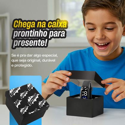 Imagem de Relogio digital infantil batman + oculos sol + caixa acetato ajustavel prova dagua preto amarelo presente criança led