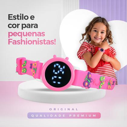 Imagem de relogio digital infantil + brinco colar + oculos sol proteçao uv criança rosa caixa menina presente