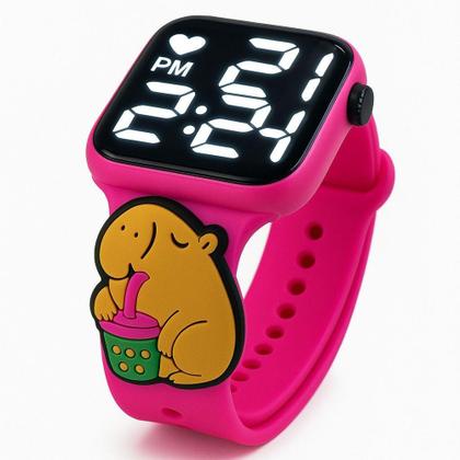 Imagem de Relógio Digital Infantil Capivara LED Pulseira Rosa - Smactudo