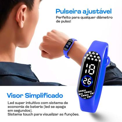 Imagem de Relogio Digital Infantil + Colar + Oculos Protecao UV + Bone menino qualidade premium azul silicone sonic presente preto