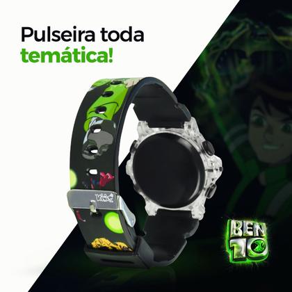 Imagem de relogio digital infantil led silicone ben10 preto + caixa heroi luz original menino verde silicone