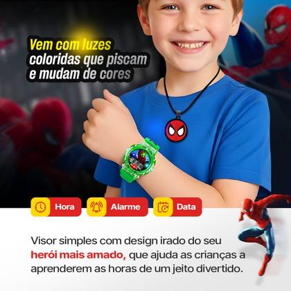 Imagem de Relogio Digital Infantil LED Verde + Colar Oculos brinde menino silicone presente crianca qualidade premium protecao uv