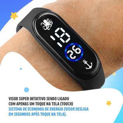 Imagem de Relógio Digital Infantil Prova Dágua + Óculos UV Proteção Fundo Mar Proteção UV Sol Criança Preto