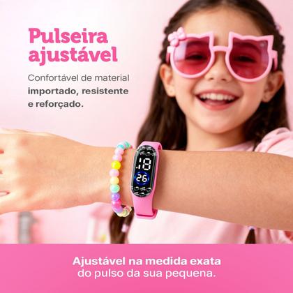 Imagem de Relogio Digital Infantil Rosa Led + Oculos Sol + Pulseira prova dagua crianca pulseira ajustavel colorida original pink