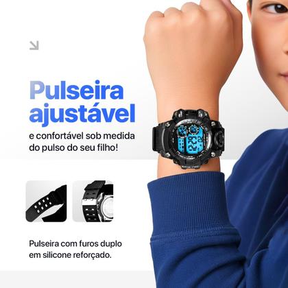 Imagem de relogio digital infantil silicone prova dagua led preto original qualidade premium presente pulseira ajustavel menino